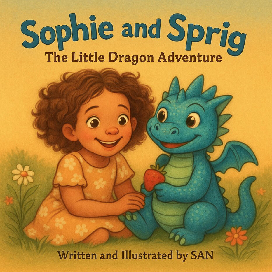 Illustration of Sophie and Sprig sitting together, from the children's book cover